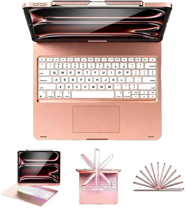 Main image of Swivel Keyboard Case for iPad pro 13 Case with Keyboard(M5/M4, 2025/2024)&& iPad Air 13 inch case(M3, 2025/M2, 2024) &iPad Pro 12.9 (6th/5th/4th/3rd Gen),Trackpad,Rainbow Backlit (Pink)