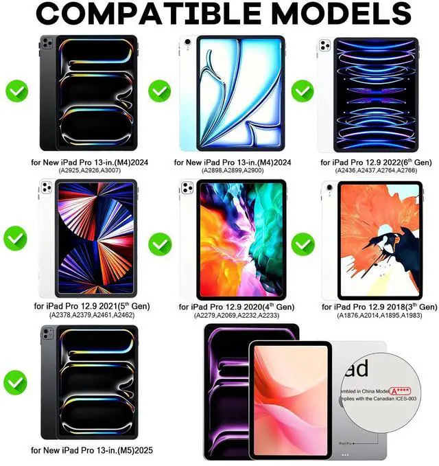 Alt view image 3 of 5 - Swivel Keyboard Case for iPad pro 13 Case with Keyboard(M5/M4, 2025/2024)&& iPad Air 13 inch case(M3, 2025/M2, 2024) &iPad Pro 12.9 (6th/5th/4th/3rd Gen),Trackpad,Rainbow Backlit (Pink)