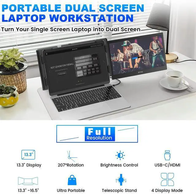 Alt view image 2 of 5 - BQAA 13.3'' P1 Plus Portable Dual Monitor for Laptop, Laptop Screen Extender Dual Monitor Extender, FHD 1080P IPS Mobile Display 2 Type-C/HDMI for Windows Mac 13.3''-16.5'' Notebook Computer