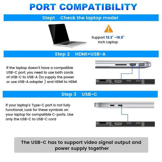 Alt view image 5 of 5 - BQAA 13.3'' P1 Plus Portable Dual Monitor for Laptop, Laptop Screen Extender Dual Monitor Extender, FHD 1080P IPS Mobile Display 2 Type-C/HDMI for Windows Mac 13.3''-16.5'' Notebook Computer