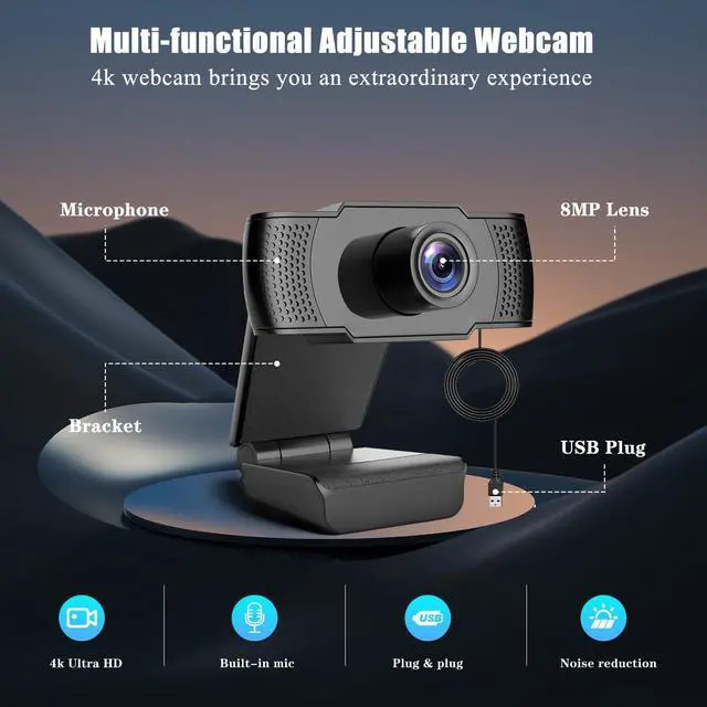 Alt view image 5 of 5 - Tidszec 4K Webcam, Ultra 4K HD Web Cam for PC, Dual Noise-Canceling Mics, Auto Light Correction, Wide Angle Streaming Webcam,Plug and Play for Video Calling/Teams/Conferencing/Zoom