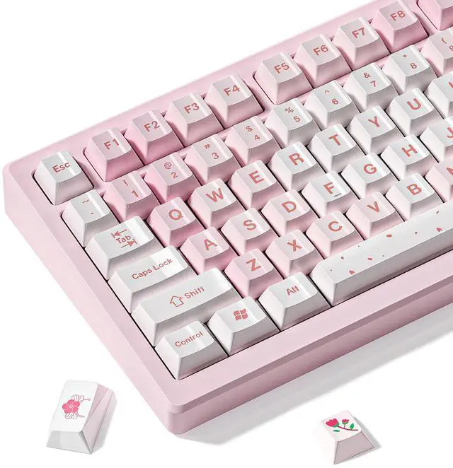 Main image of dagaladoo Pink keycaps pbt,Custom Keycaps 60 75 100 Percent Cute Set,Ceramic Coating Glossy Keyboard Key caps,Cherry Profile Key Cap for Cherry Gateron MX Mechanical Keyboard(Cherry Blossom)