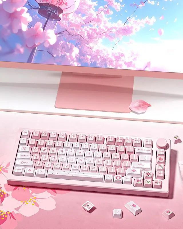 Alt view image 5 of 5 - dagaladoo Pink keycaps pbt,Custom Keycaps 60 75 100 Percent Cute Set,Ceramic Coating Glossy Keyboard Key caps,Cherry Profile Key Cap for Cherry Gateron MX Mechanical Keyboard(Cherry Blossom)