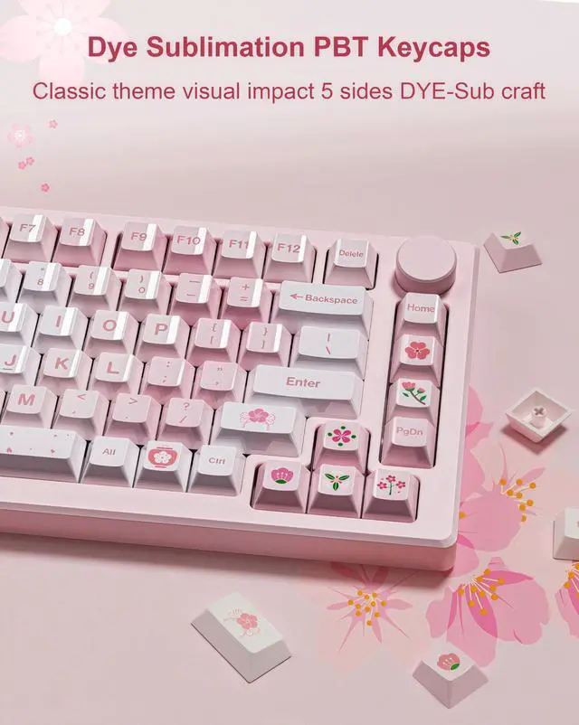 Alt view image 3 of 5 - dagaladoo Pink keycaps pbt,Custom Keycaps 60 75 100 Percent Cute Set,Ceramic Coating Glossy Keyboard Key caps,Cherry Profile Key Cap for Cherry Gateron MX Mechanical Keyboard(Cherry Blossom)