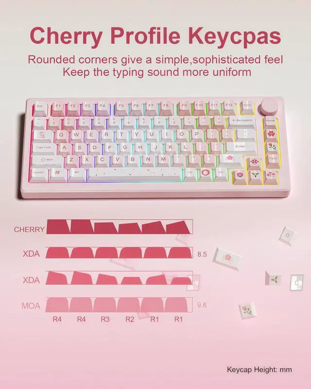 Alt view image 4 of 5 - dagaladoo Pink keycaps pbt,Custom Keycaps 60 75 100 Percent Cute Set,Ceramic Coating Glossy Keyboard Key caps,Cherry Profile Key Cap for Cherry Gateron MX Mechanical Keyboard(Cherry Blossom)