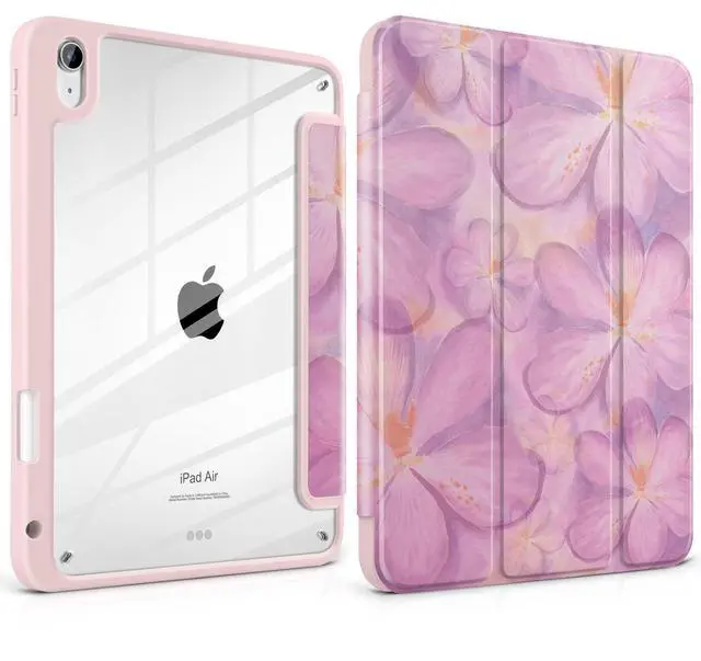 Main image of MEEgoodo Case for iPad Air 11 inch M3 2025 / M2 2024,for iPad Air 5th / 4th Generation Case 10.9 inch 2022/2020, Tablet Cover with Acrylic Transparent Back Shell, Crocus Flowers