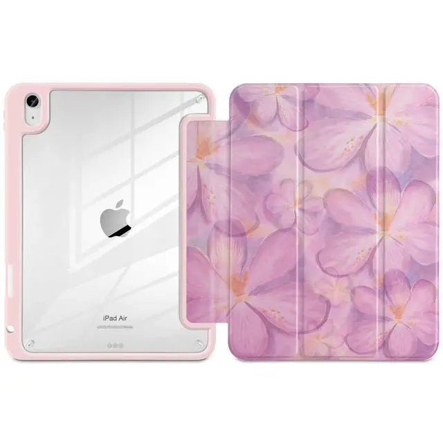 Alt view image 3 of 5 - MEEgoodo Case for iPad Air 11 inch M3 2025 / M2 2024,for iPad Air 5th / 4th Generation Case 10.9 inch 2022/2020, Tablet Cover with Acrylic Transparent Back Shell, Crocus Flowers