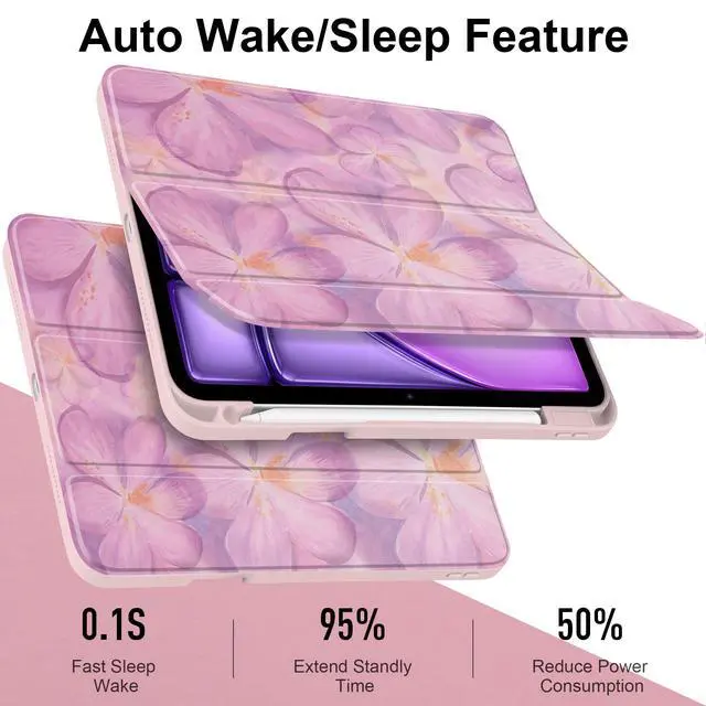 Alt view image 4 of 5 - MEEgoodo Case for iPad Air 11 inch M3 2025 / M2 2024,for iPad Air 5th / 4th Generation Case 10.9 inch 2022/2020, Tablet Cover with Acrylic Transparent Back Shell, Crocus Flowers