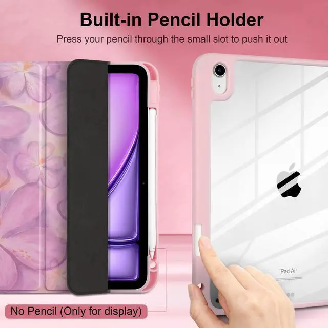 Alt view image 5 of 5 - MEEgoodo Case for iPad Air 11 inch M3 2025 / M2 2024,for iPad Air 5th / 4th Generation Case 10.9 inch 2022/2020, Tablet Cover with Acrylic Transparent Back Shell, Crocus Flowers