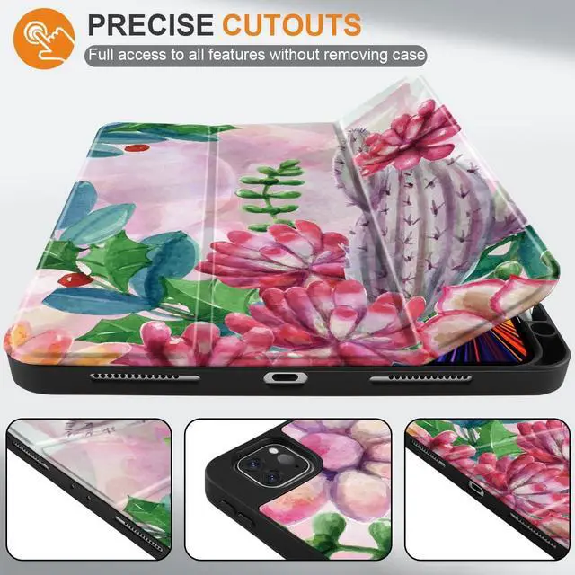 Alt view image 3 of 5 - Yebiseven Case for iPad 9th/8th/7th Generation 10.2 inch, Shockproof Tablet Case for iPad 10.2 inch 2022 2020 2019, Soft TPU Back Cover with Auto Wake/Sleep & Pencil Holder, Tropical Cacti