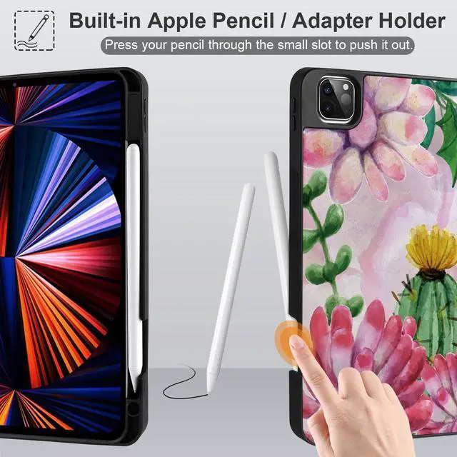 Alt view image 4 of 5 - Yebiseven Case for iPad 9th/8th/7th Generation 10.2 inch, Shockproof Tablet Case for iPad 10.2 inch 2022 2020 2019, Soft TPU Back Cover with Auto Wake/Sleep & Pencil Holder, Tropical Cacti