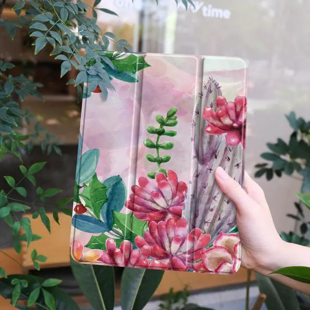 Alt view image 2 of 5 - Yebiseven Case for iPad 9th/8th/7th Generation 10.2 inch, Shockproof Tablet Case for iPad 10.2 inch 2022 2020 2019, Soft TPU Back Cover with Auto Wake/Sleep & Pencil Holder, Tropical Cacti