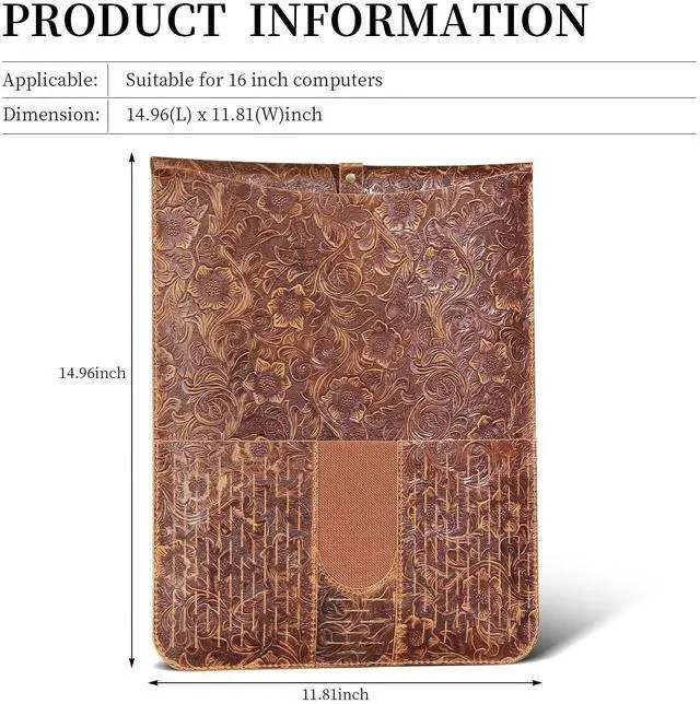 Alt view image 3 of 5 - Gexmil Genuine Laptop Sleeve 16 inch, 15-15.6 Inch Laptop Cover Compatible with MacBook Pro 16 M4 M3 M2 M1, HP Acer Dell Lenovo ASUS Notebook, Computer Sleeve Bag with Pocket, Floral Brown