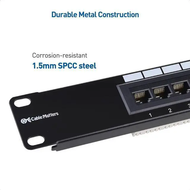 Alt view image 4 of 5 - Cable Matters [UL Listed] 16 Port Patch Panel Wall Mount or Rackmount, IU Cat6 RJ45 Patch Panel for 10 Gb Ethernet, Works with 19" Racks/Cabinets/Wall-Mount Brackets