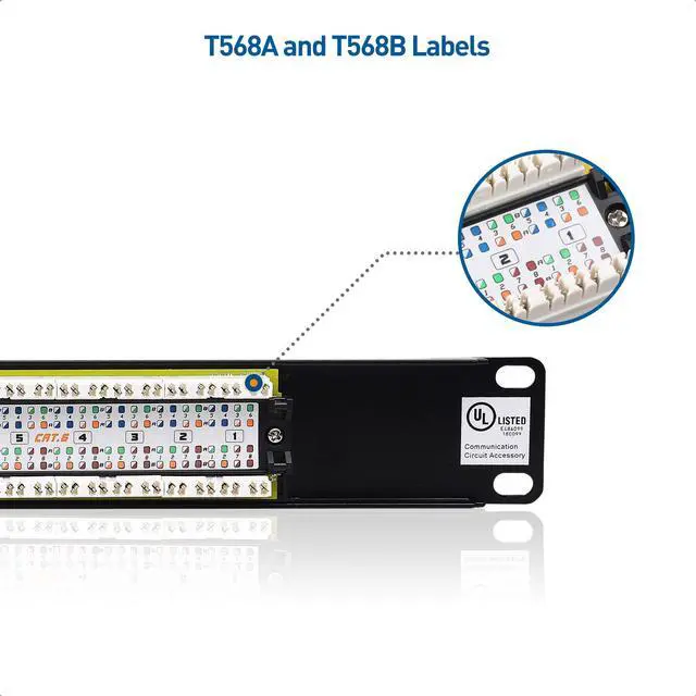Alt view image 3 of 5 - Cable Matters [UL Listed] 16 Port Patch Panel Wall Mount or Rackmount, IU Cat6 RJ45 Patch Panel for 10 Gb Ethernet, Works with 19" Racks/Cabinets/Wall-Mount Brackets