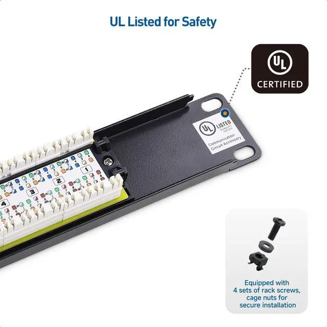 Alt view image 5 of 5 - Cable Matters [UL Listed] 16 Port Patch Panel Wall Mount or Rackmount, IU Cat6 RJ45 Patch Panel for 10 Gb Ethernet, Works with 19" Racks/Cabinets/Wall-Mount Brackets