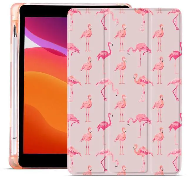 Main image of MAYCARI Pink Flamingos Fashion Case for iPad 10.9 inch 2022 with Pencil Holder, Original Pattern iPad 10th Generation Soft TPU Back Protective Cover Shell, Auto Sleep/Wake Slim Shell - Pink