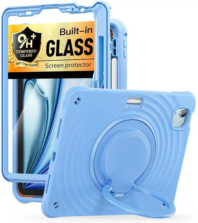 Main image of BATYUE Case for iPad Air 11 inch M3 (2025) / M2 (2024), iPad Air 5th/4th 10.9 inch(2022/2020), iPad Pro 11" 4th/3rd/2nd/1st with Class Screen Protector,360° Rotating Stand, Pencil Holder,SkyBlue