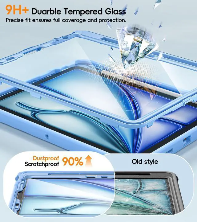 Alt view image 2 of 5 - BATYUE Case for iPad Air 11 inch M3 (2025) / M2 (2024), iPad Air 5th/4th 10.9 inch(2022/2020), iPad Pro 11" 4th/3rd/2nd/1st with Class Screen Protector,360° Rotating Stand, Pencil Holder,SkyBlue