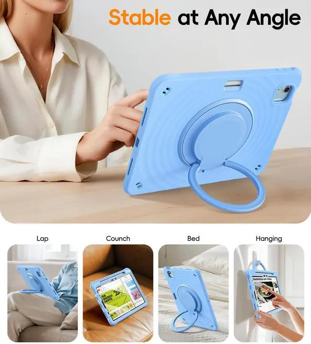 Alt view image 5 of 5 - BATYUE Case for iPad Air 11 inch M3 (2025) / M2 (2024), iPad Air 5th/4th 10.9 inch(2022/2020), iPad Pro 11" 4th/3rd/2nd/1st with Class Screen Protector,360° Rotating Stand, Pencil Holder,SkyBlue