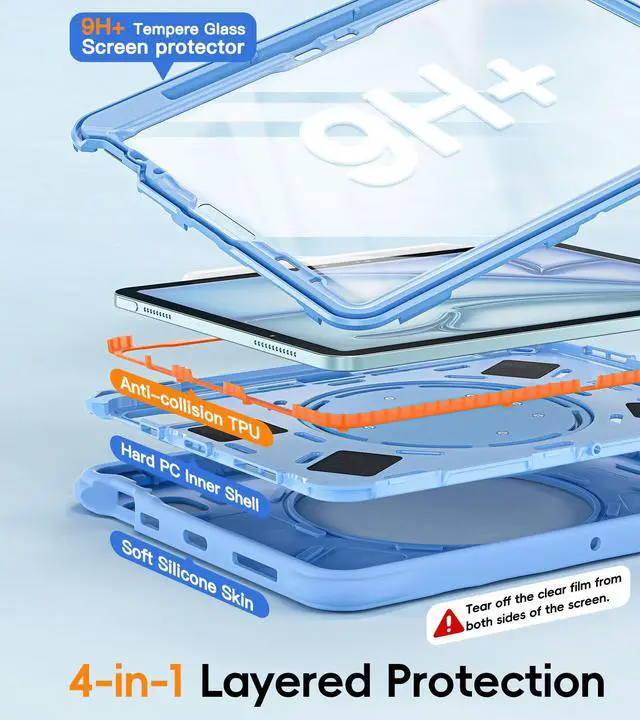 Alt view image 3 of 5 - BATYUE Case for iPad Air 11 inch M3 (2025) / M2 (2024), iPad Air 5th/4th 10.9 inch(2022/2020), iPad Pro 11" 4th/3rd/2nd/1st with Class Screen Protector,360° Rotating Stand, Pencil Holder,SkyBlue