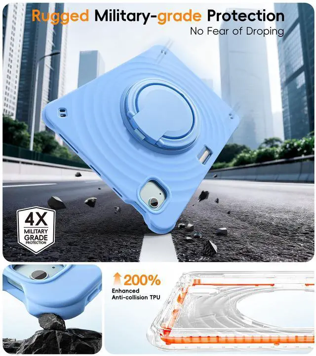 Alt view image 4 of 5 - BATYUE Case for iPad Air 11 inch M3 (2025) / M2 (2024), iPad Air 5th/4th 10.9 inch(2022/2020), iPad Pro 11" 4th/3rd/2nd/1st with Class Screen Protector,360° Rotating Stand, Pencil Holder,SkyBlue