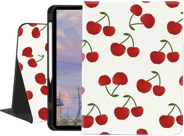 Main image of JOYLAND Lovely Cherry Pattern Case for iPad Pro 11 Inch 2022/2021/2020/2018,White Textured Folio Protective Case with Pencil Holder Multi-Angle View Adjustable Stand Auto Wake/Sleep