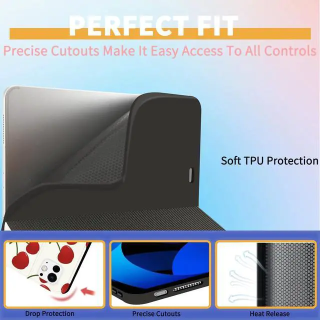 Alt view image 3 of 5 - JOYLAND Lovely Cherry Pattern Case for iPad Pro 11 Inch 2022/2021/2020/2018,White Textured Folio Protective Case with Pencil Holder Multi-Angle View Adjustable Stand Auto Wake/Sleep