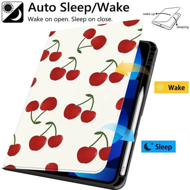 Alt view image 5 of 5 - JOYLAND Lovely Cherry Pattern Case for iPad Pro 11 Inch 2022/2021/2020/2018,White Textured Folio Protective Case with Pencil Holder Multi-Angle View Adjustable Stand Auto Wake/Sleep