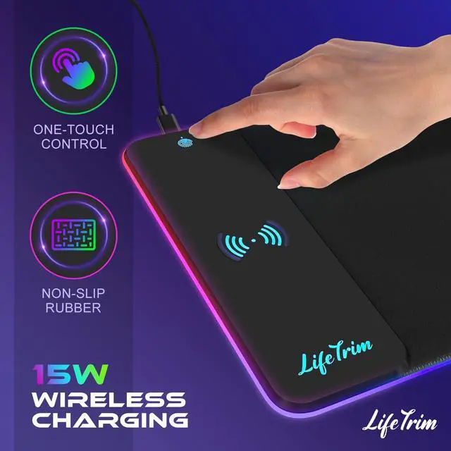 Alt view image 2 of 5 - LifeTrim Wireless Charger LED Mousepad 35.5 x 12 Inch RGB Gaming Mouse Pad 10 Light Modes 4mm Thick Large Desk Pad Wireless Charging Cool Mouse Pad for PC Accessories & Gaming Gifts