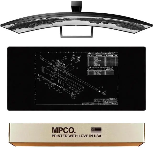Main image of MPCO. Blueprints Large Gaming Desk Pad - 36" x 17" Duraglyde Fabric Browning 50 Cal  Black Desk Mats - Non-Slip, Washable, Smooth Glide for Precision Gaming & Work
