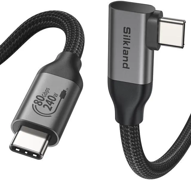 Main image of Silkland 80Gbps Right Angle USB 4 Cable for Thunderbolt 5 Cable 10FT, 120Gbps Bandwidth for 16K/Dual 8K, 240W, 90 Degree Braided USB C Video Cable Compatible Thunderbolt 4/5, MacBook M4 Pro,Dock,eGPU