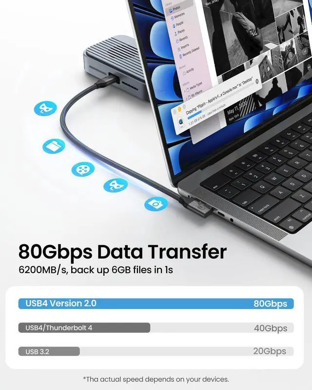 Alt view image 2 of 5 - Silkland 80Gbps Right Angle USB 4 Cable for Thunderbolt 5 Cable 10FT, 120Gbps Bandwidth for 16K/Dual 8K, 240W, 90 Degree Braided USB C Video Cable Compatible Thunderbolt 4/5, MacBook M4 Pro,Dock,eGPU