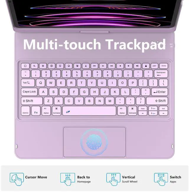 Alt view image 5 of 5 - GGH Touch for iPad Keyboard Case Air 13 (M3 2025 / M2 2024) &12.9 iPad Pro (6th,5th,4th,3rd Gen),360° Rotatable Protective Cover Multi-Touch Trackpad Keyboard Case with Pencil Holder - Light Purple
