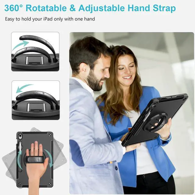 Alt view image 4 of 5 - Case for Galaxy Tab S10 FE Plus 13.1" 2025: TPU Cover for Samsung Tablet S10 FE Plus/+ 13.1 Inch with Screen Protector- Stand- Handle-Shoulder Strap-S-Pen Holder-Black+Black