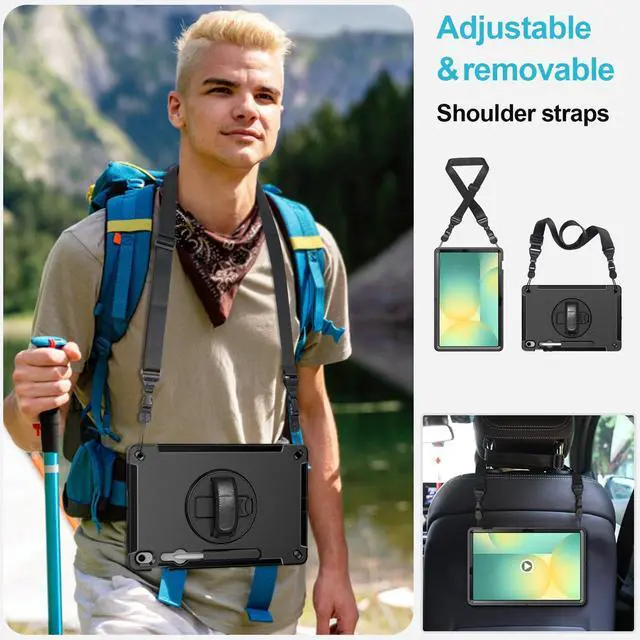 Alt view image 5 of 5 - Case for Galaxy Tab S10 FE Plus 13.1" 2025: TPU Cover for Samsung Tablet S10 FE Plus/+ 13.1 Inch with Screen Protector- Stand- Handle-Shoulder Strap-S-Pen Holder-Black+Black