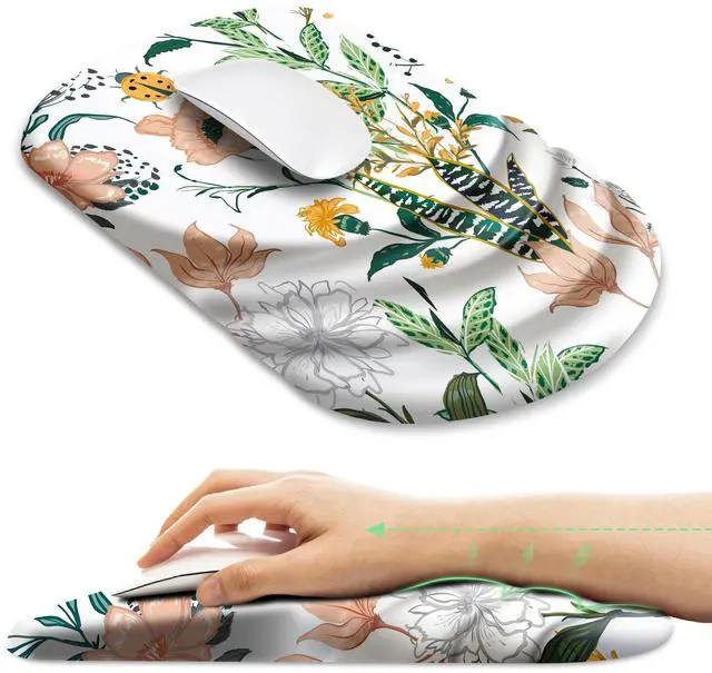 Main image of Ergonomic Mouse Pad with Wrist Rest Support,Non-Slip PU Base,Massage for Carpal Tunnel Pain Relief,Memory Foam Mousepad for Home,Office,WorkCreamy Beautiful Floral