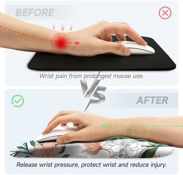Alt view image 3 of 5 - Ergonomic Mouse Pad with Wrist Rest Support,Non-Slip PU Base,Massage for Carpal Tunnel Pain Relief,Memory Foam Mousepad for Home,Office,WorkCreamy Beautiful Floral