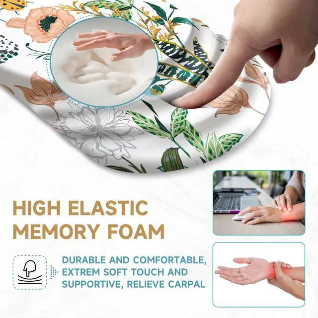 Alt view image 2 of 5 - Ergonomic Mouse Pad with Wrist Rest Support,Non-Slip PU Base,Massage for Carpal Tunnel Pain Relief,Memory Foam Mousepad for Home,Office,WorkCreamy Beautiful Floral