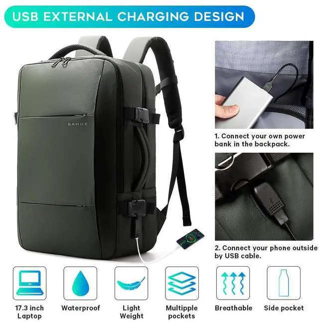 Alt view image 4 of 5 - BANGE Laptop Travel Backpack for 17inch,Carry On Backpacks With Personal Item Size,Waterproof Business Work Hiking Casual Bag