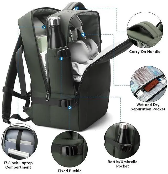 Alt view image 5 of 5 - BANGE Laptop Travel Backpack for 17inch,Carry On Backpacks With Personal Item Size,Waterproof Business Work Hiking Casual Bag