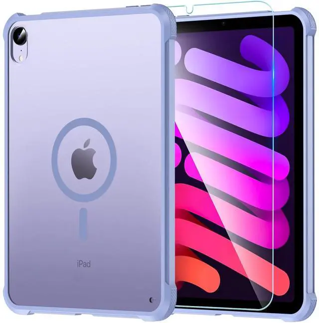 Main image of OWKEY Magnetic Case for iPad mini 7 A17 Pro 2024/ iPad mini 6 2021 8.3'', iPad mini 7th/6th Gen Case for Magsafe with Tempered Glass,[Shockproof Military] Translucent Back Slim Bumper Cover, Purple