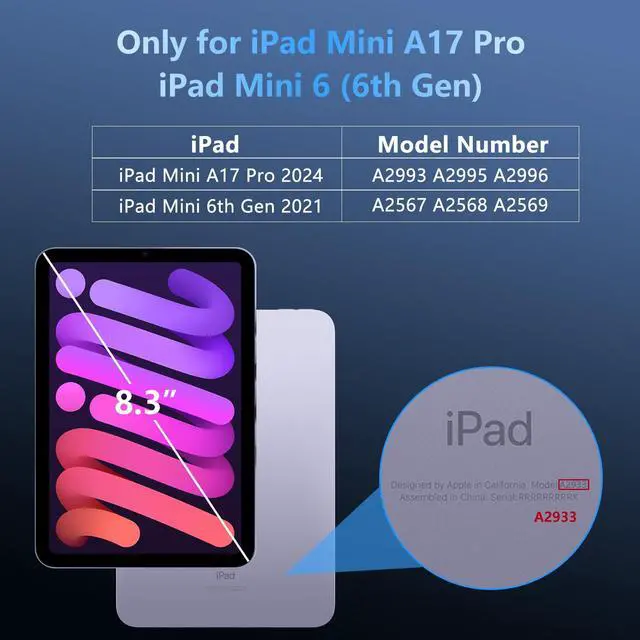 Alt view image 2 of 5 - OWKEY Magnetic Case for iPad mini 7 A17 Pro 2024/ iPad mini 6 2021 8.3'', iPad mini 7th/6th Gen Case for Magsafe with Tempered Glass,[Shockproof Military] Translucent Back Slim Bumper Cover, Purple