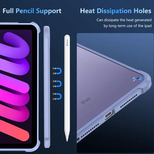 Alt view image 5 of 5 - OWKEY Magnetic Case for iPad mini 7 A17 Pro 2024/ iPad mini 6 2021 8.3'', iPad mini 7th/6th Gen Case for Magsafe with Tempered Glass,[Shockproof Military] Translucent Back Slim Bumper Cover, Purple