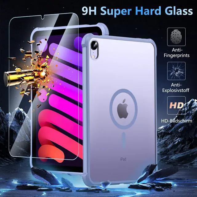 Alt view image 3 of 5 - OWKEY Magnetic Case for iPad mini 7 A17 Pro 2024/ iPad mini 6 2021 8.3'', iPad mini 7th/6th Gen Case for Magsafe with Tempered Glass,[Shockproof Military] Translucent Back Slim Bumper Cover, Purple