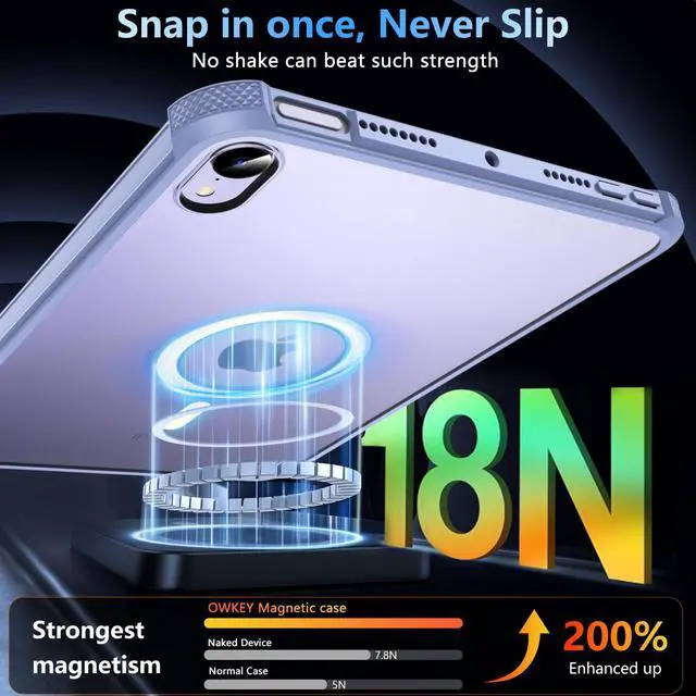 Alt view image 4 of 5 - OWKEY Magnetic Case for iPad mini 7 A17 Pro 2024/ iPad mini 6 2021 8.3'', iPad mini 7th/6th Gen Case for Magsafe with Tempered Glass,[Shockproof Military] Translucent Back Slim Bumper Cover, Purple