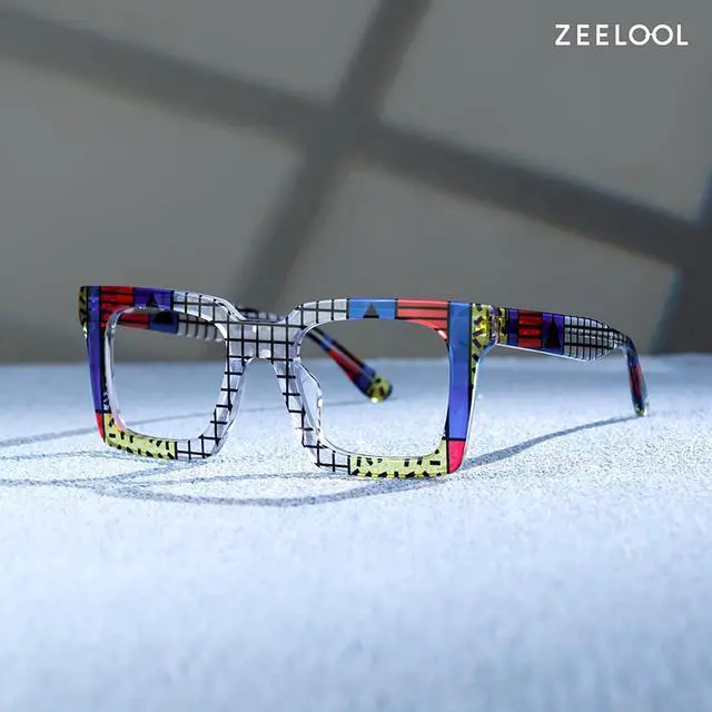 Alt view image 2 of 5 - Zeelool Sqaure Blue Light Blocking Glasses, Acetate Glasses Frame for Men Eyeglasses with Clear Lenses Anti Eyestrain & UV from Computer/TV/Phone ZJGA236887-04B