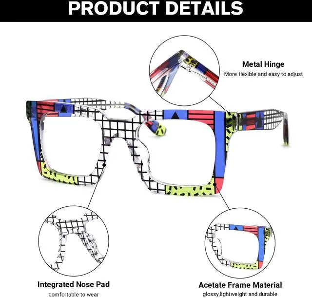 Alt view image 4 of 5 - Zeelool Sqaure Blue Light Blocking Glasses, Acetate Glasses Frame for Men Eyeglasses with Clear Lenses Anti Eyestrain & UV from Computer/TV/Phone ZJGA236887-04B