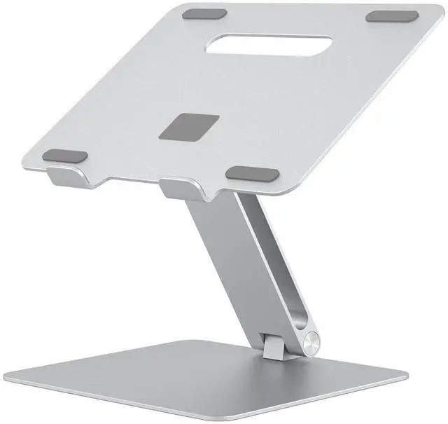 Main image of SOYMIX Ergonomic Laptop Stand  Adjustable Height Aluminum Riser, Ventilated Design for Improved Cooling, Neck & Back Pain Relief, Fits 10-17 Laptops & Tablets, Home Office Portable Holder, Silver