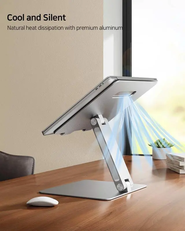 Alt view image 4 of 5 - SOYMIX Ergonomic Laptop Stand  Adjustable Height Aluminum Riser, Ventilated Design for Improved Cooling, Neck & Back Pain Relief, Fits 10-17 Laptops & Tablets, Home Office Portable Holder, Silver